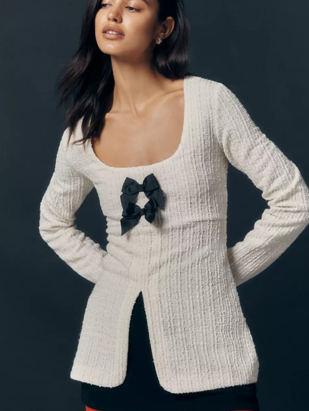 Maeve Double Bow Split Front Top Ivory Small NWT Anthropologie Career Feminine